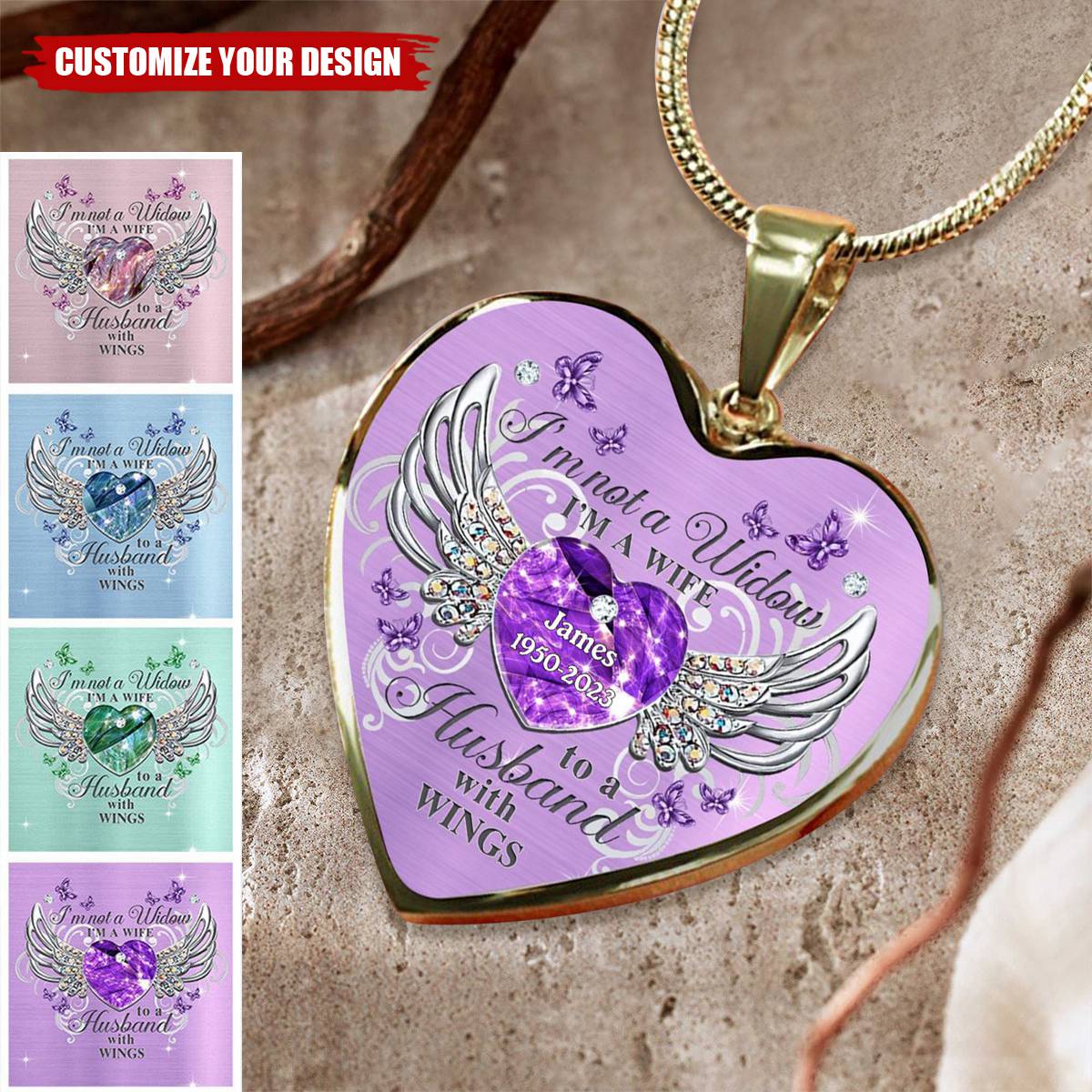 Memorial Butterfly My Husband Has Wings Personalized Heart Necklace, Memorial Jewelry Loss Of Loved One