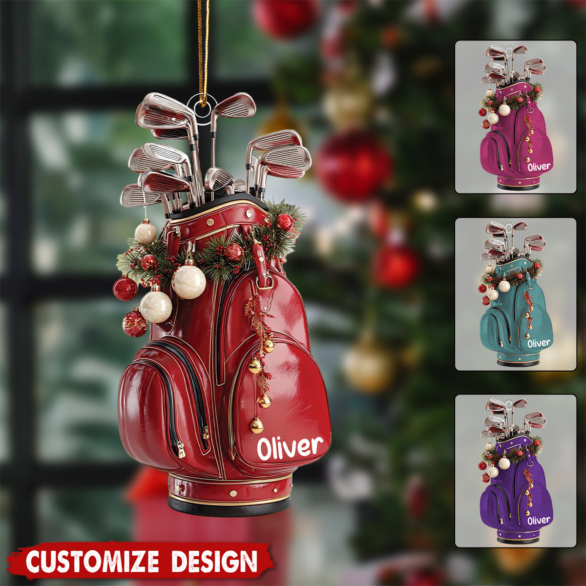 Personalized Golf Bag Christmas Ornament: Custom Name And Color