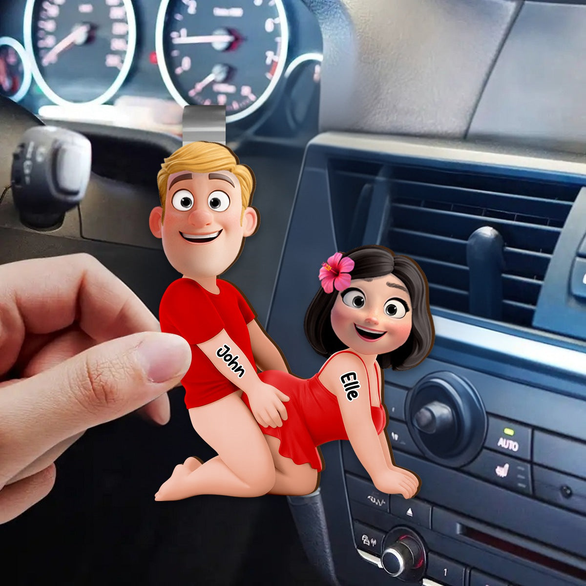 Naughty Personalized Couple Custom Shaped Car Visor Clip - Gifts For Couple