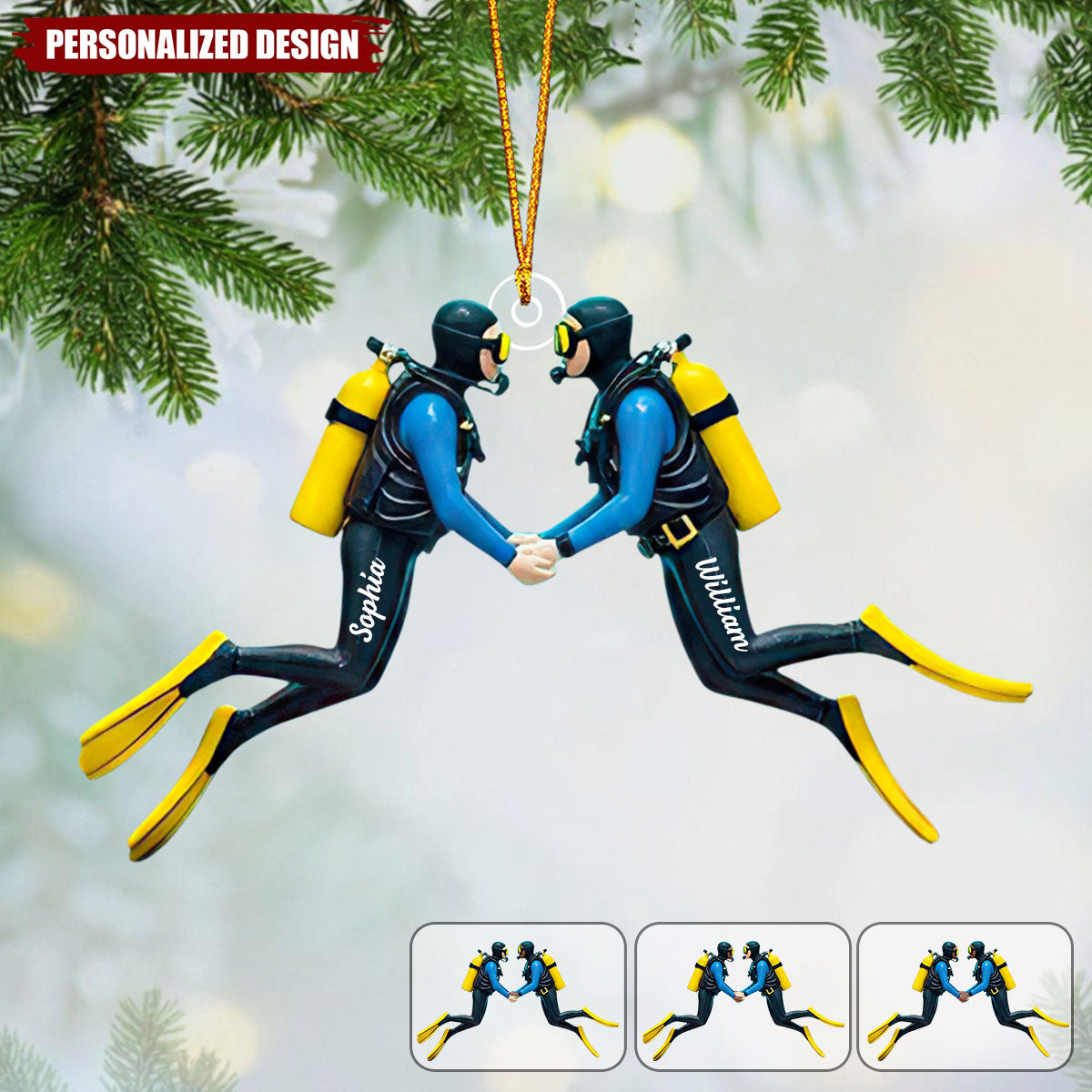 Personalized  Scuba Diving Couple Acrylic Ornament Gifts For Couple