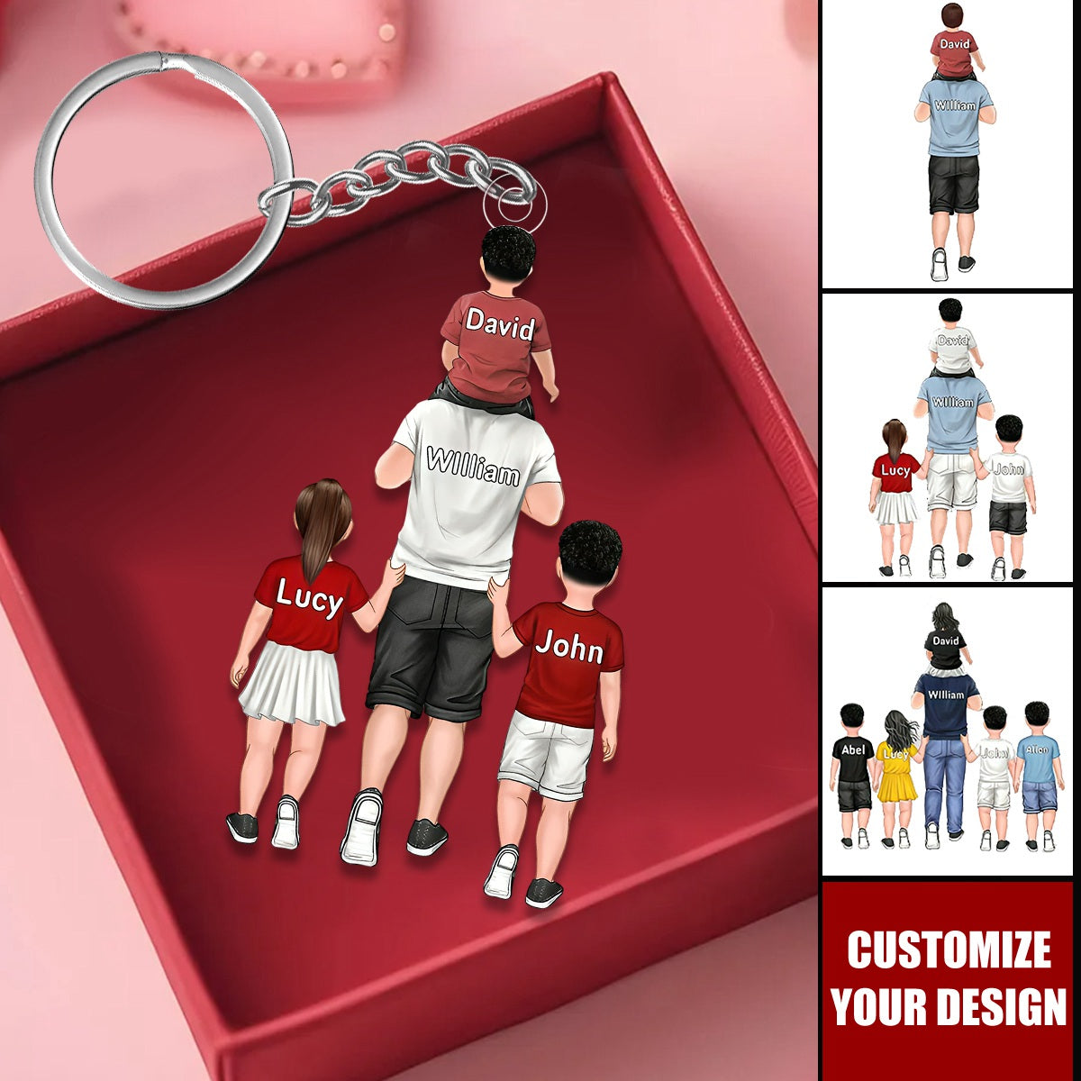 Personalized Dad And Kids Keychain