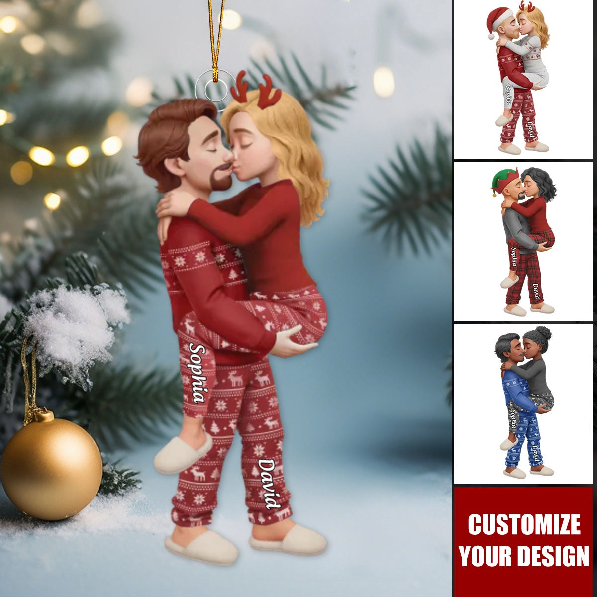Personalized Couple Hugging & Kissing Acrylic Ornament