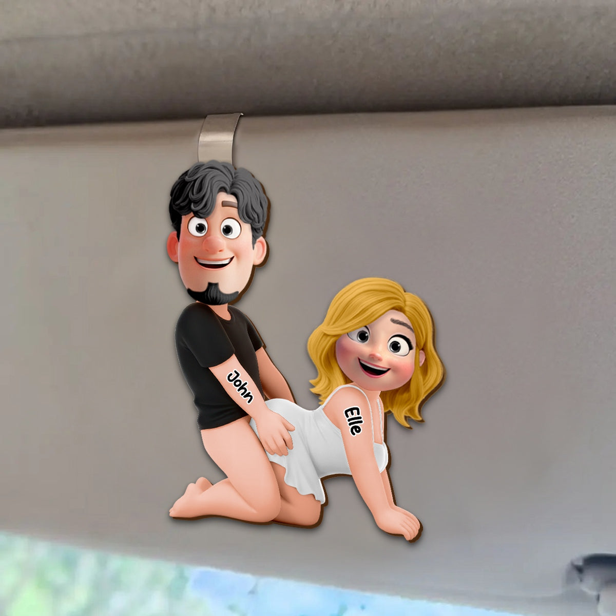 Naughty Personalized Couple Custom Shaped Car Visor Clip - Gifts For Couple
