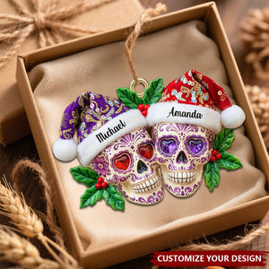 Personalized Christmas Dia de Los Muertos Skull Couple Acrylic Ornament, Gifts For Christmas
