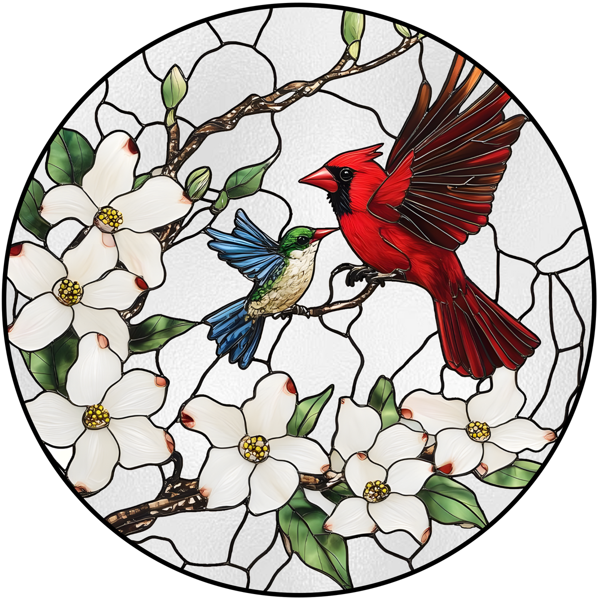 Cardinal&Hummingbird Stained Glass Suncatcher Window Hangings-Memorial Gift