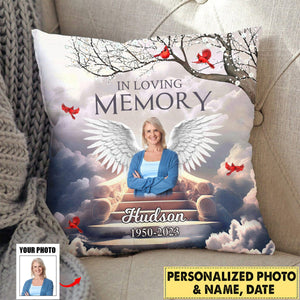 Memorial Upload Photo Wings, In Loving Memory In Heaven Personalized Pillow