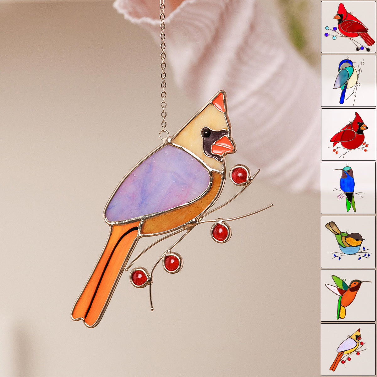 Stained Glass Humming Birds Suncatcher - Gift For Bird Lovers