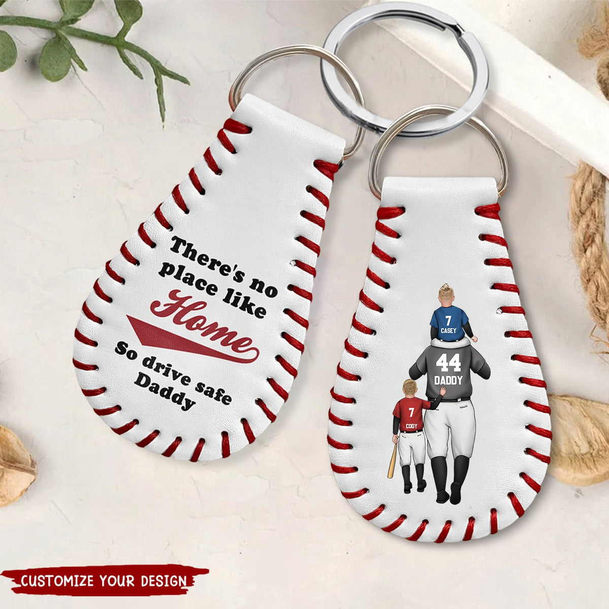 There's No Place Like Home - Personalized Leather Baseball Keychain