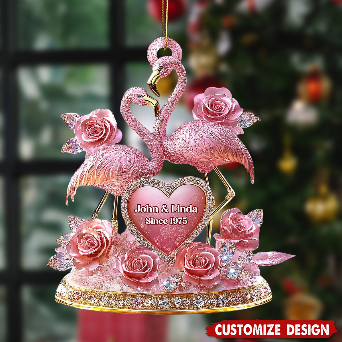 Personalized Flamingo Ornament,Pink Anniversary Keepsake, Engagement Gift