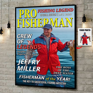 The Legend Reels On” Personalized Photo Magazine Cover Poster - Personalized Funny Fishing Gift for Fisherman