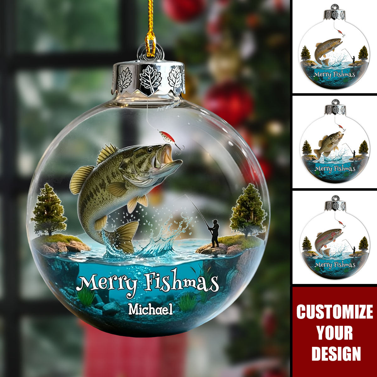 Merry Fishmas - Personalized Fishing Transparent Ornament