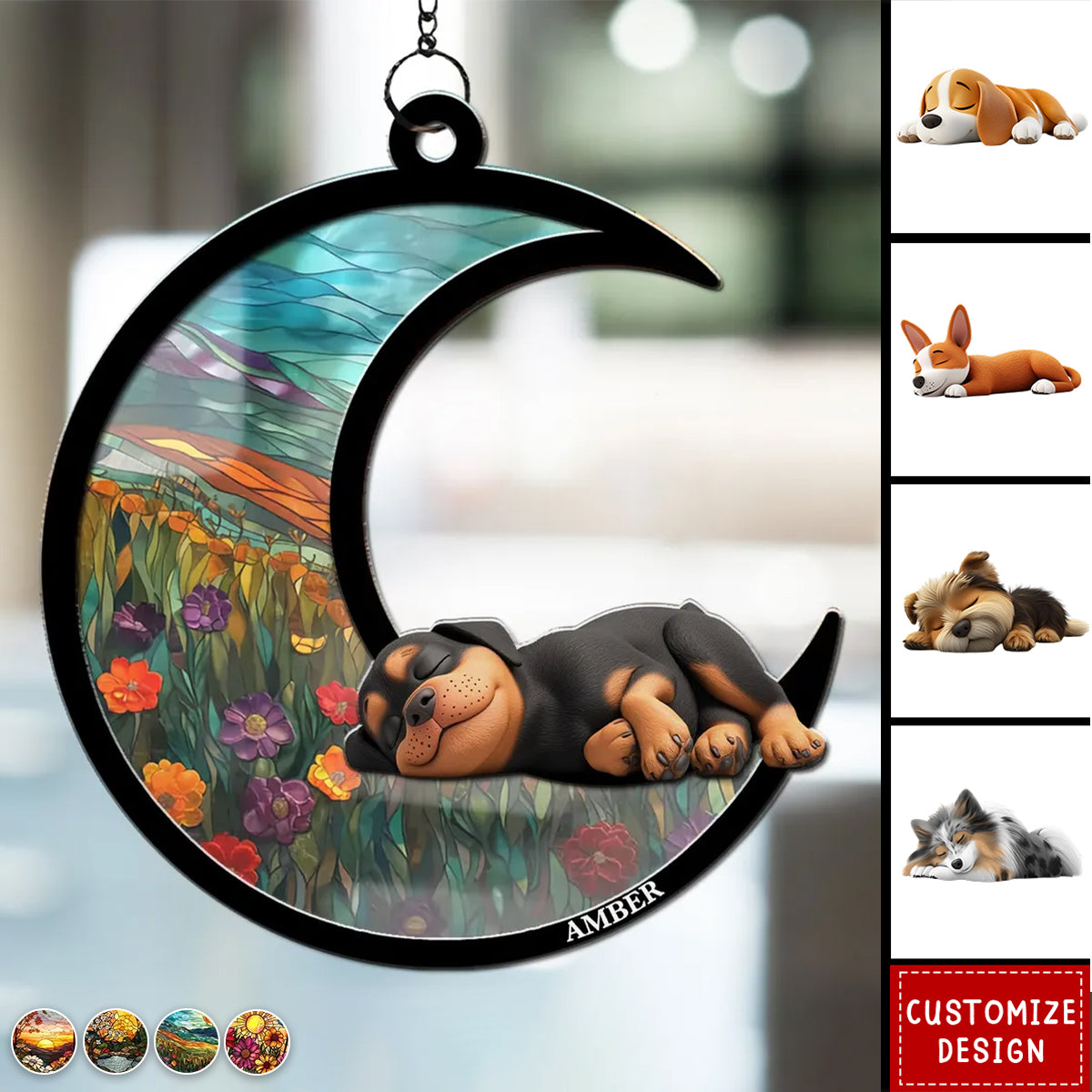 Dreaming Of Treats And Belly Rubs - Personalized Suncatcher - Gift For Dog Lovers