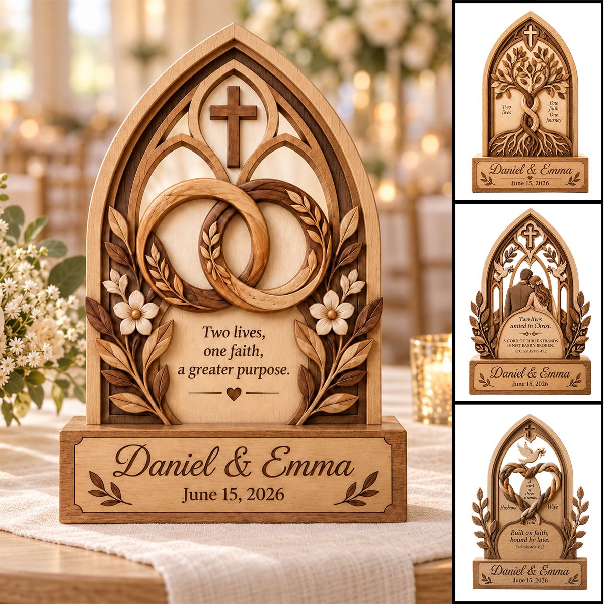 Personalized Christian Wedding Wooden Block Sign