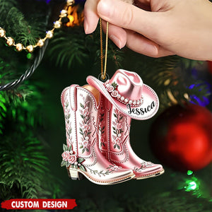 Personalized Cowgirl/Cowboy Boots & Hat Acrylic Christmas ornament - Gift For Cowgirl/Cowboy