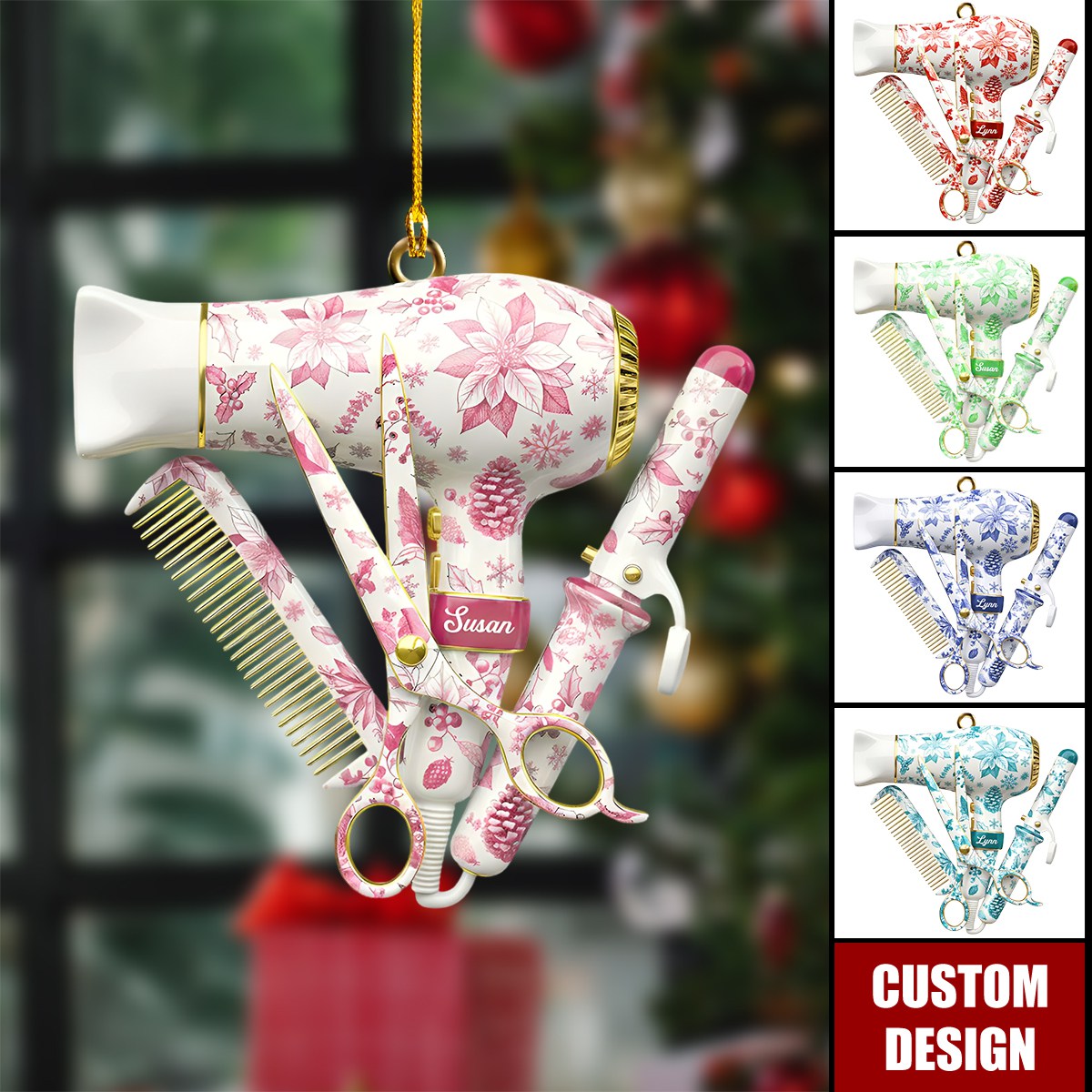 Celebrate Your Passion: Hairstylist Toile de Jouy Ornament - Personalized Christmas Gift