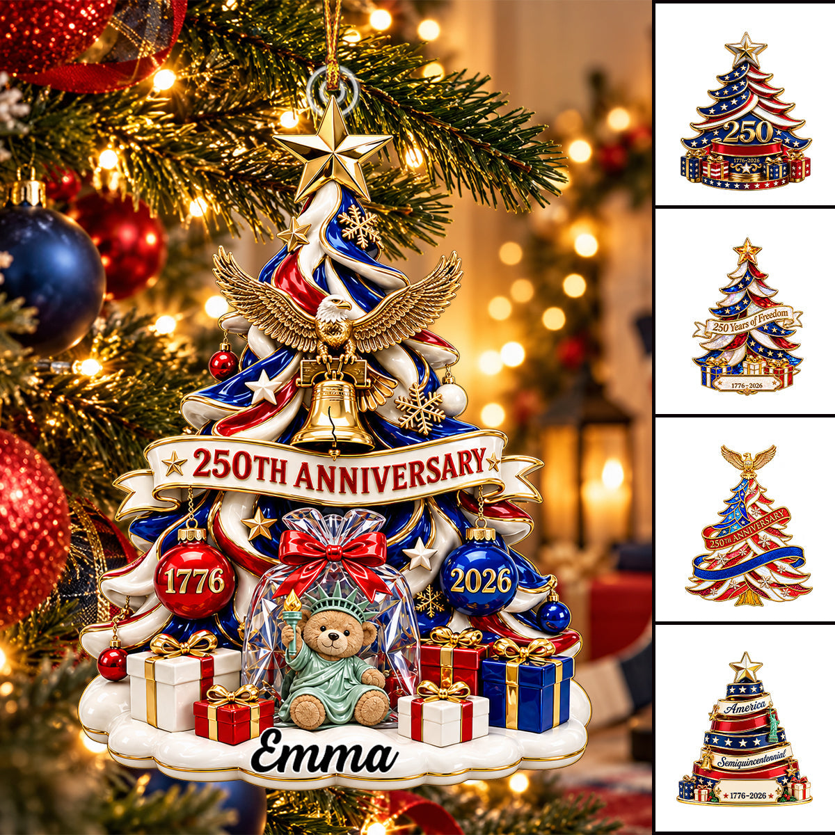Personalized 250 Years America Ornament,Patriotic Christmas Tree Ornament