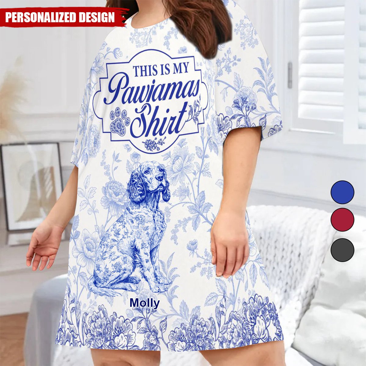 My Pawjamas Dog Custom Breeds Toile De Jouy Style-Personalized Sleep Tee