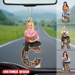 Girl Reading - Personalized Car Ornament - Gift For Reading Lover