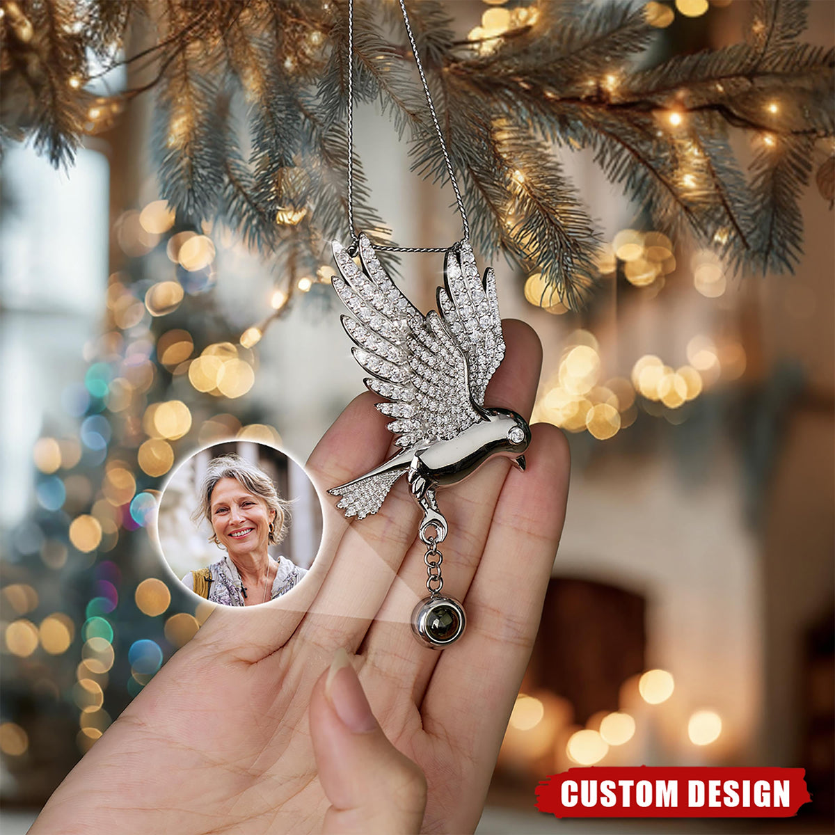 Personalized Photo Hummingbird Projection Memorial Ornament