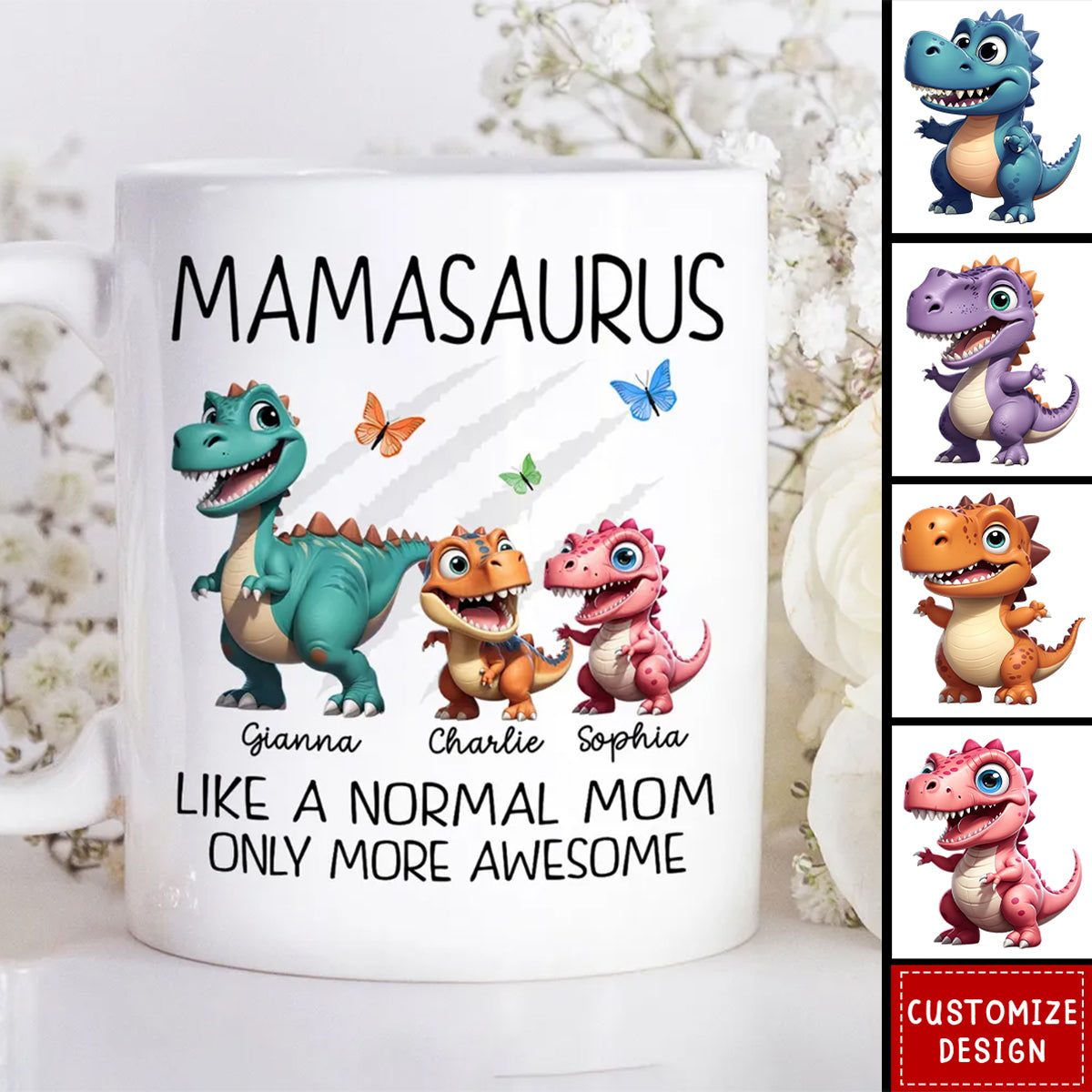 Grandmasaurus Cute 3D Effect Dinosaurs Personalized Mug - Gift For Mom,Grandma