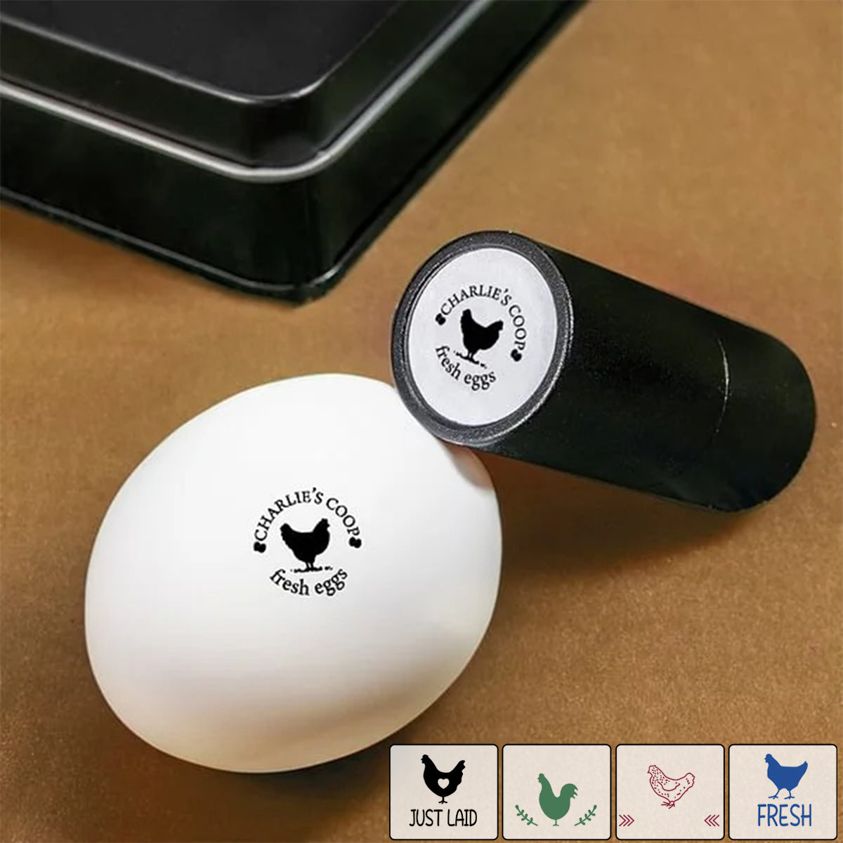 Personalized Chicken Silhouette Pattern Egg Stamp Farm Egg Label with Text - Mother's Day Father's Day Gift for Family Farmer Breeder