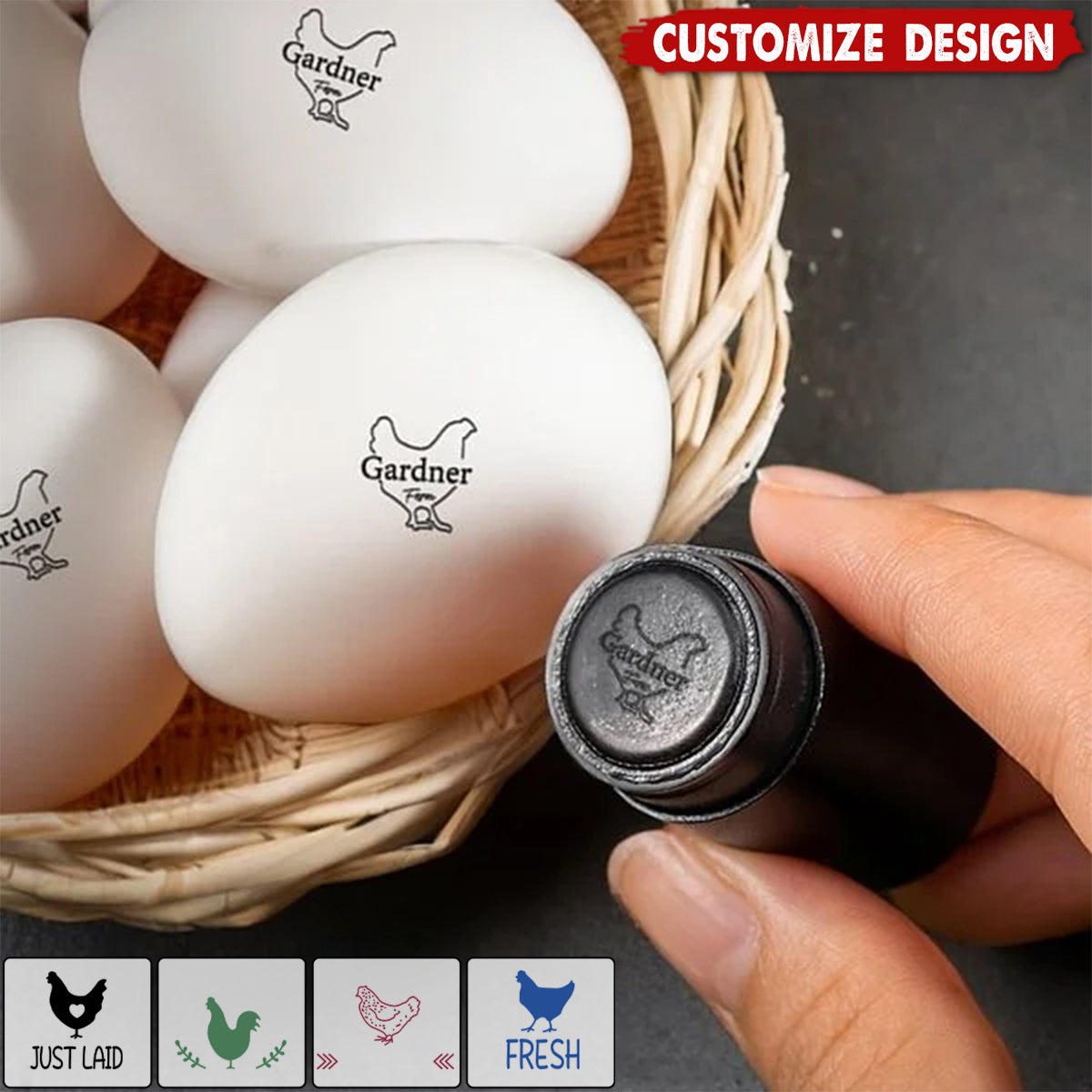 Personalized Chicken Silhouette Pattern Egg Stamp Farm Egg Label with Text - Mother's Day Father's Day Gift for Family Farmer Breeder