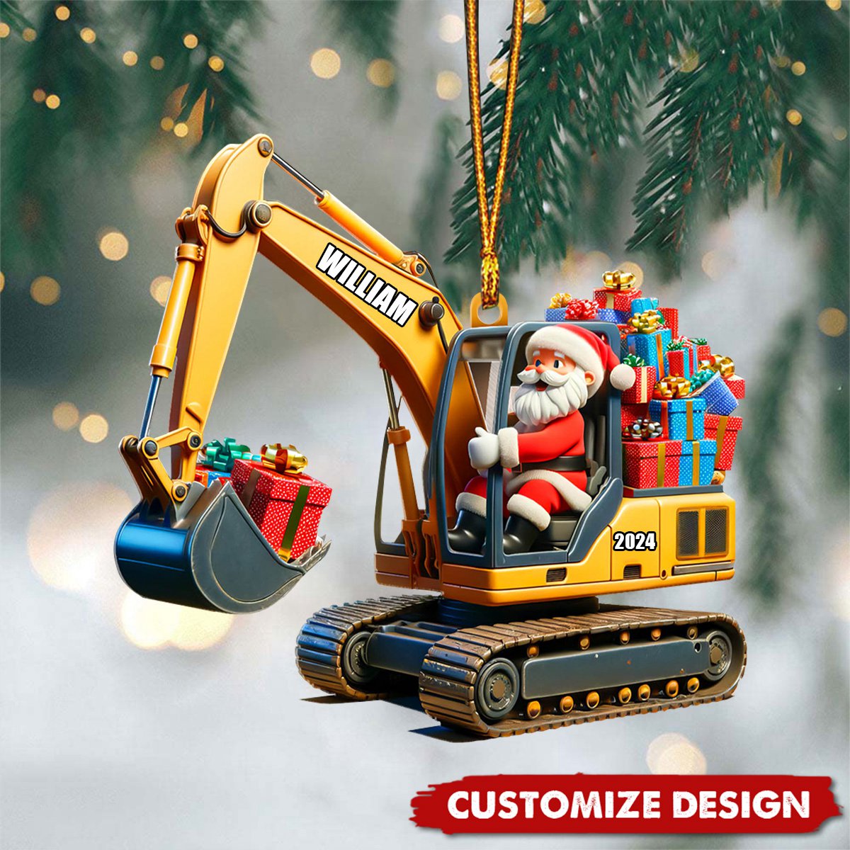 Personalized Santa on The Excavator Christmas Ornament, 2025 New Release Gifts For Kids