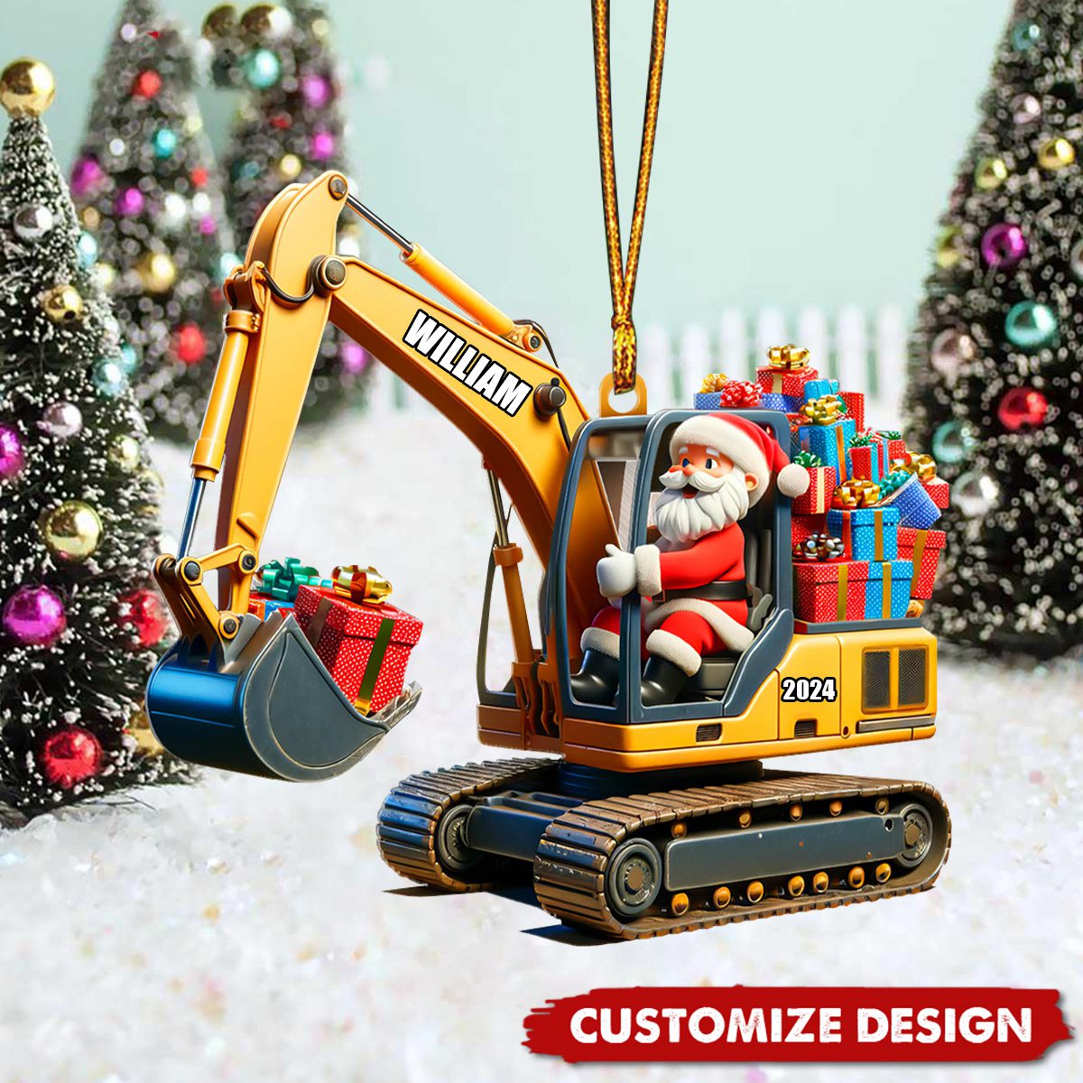 Personalized Santa on The Excavator Christmas Ornament, 2025 New Release Gifts For Kids
