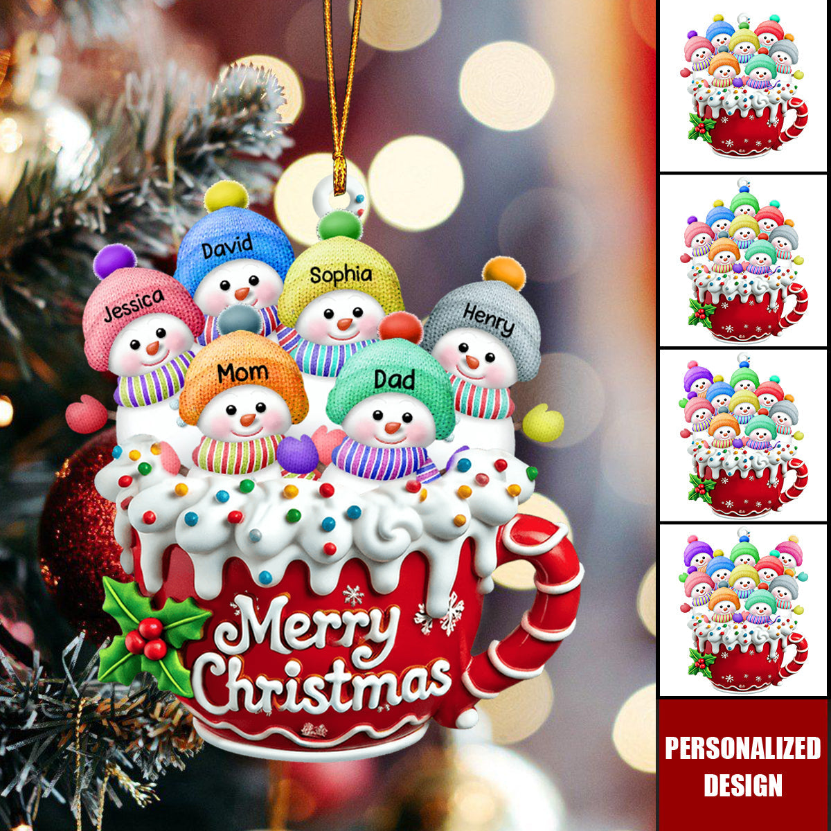 Personalized Snowman Family Christmas Ornament