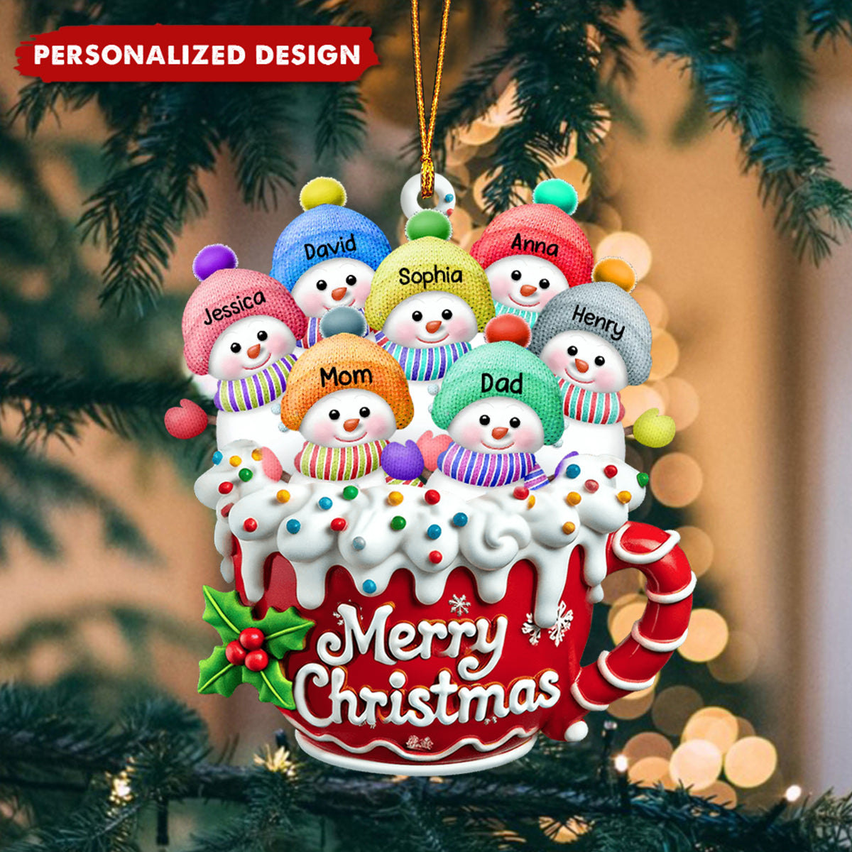 Personalized Snowman Family Christmas Ornament