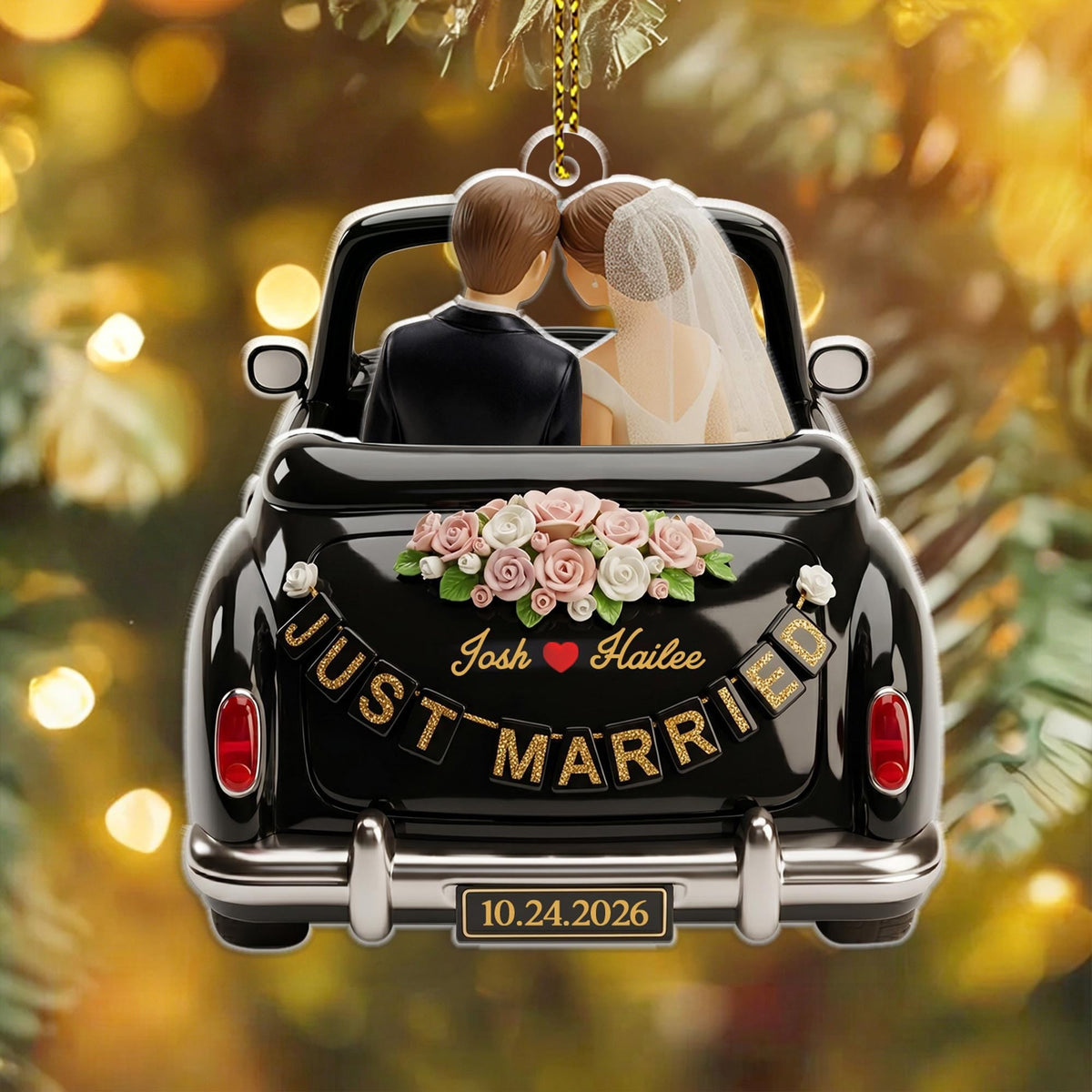 Personalized Just Married Ornament, Couple Newlywed Gift