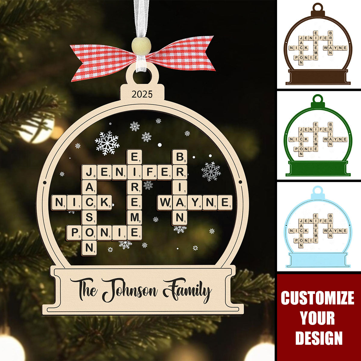 Family Crossword Christmas Ornament, Scrabble Personalized Christmas Ornament