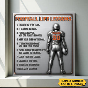 Football Life Lessons Personalized Metal Sign – Gifts For Football Player