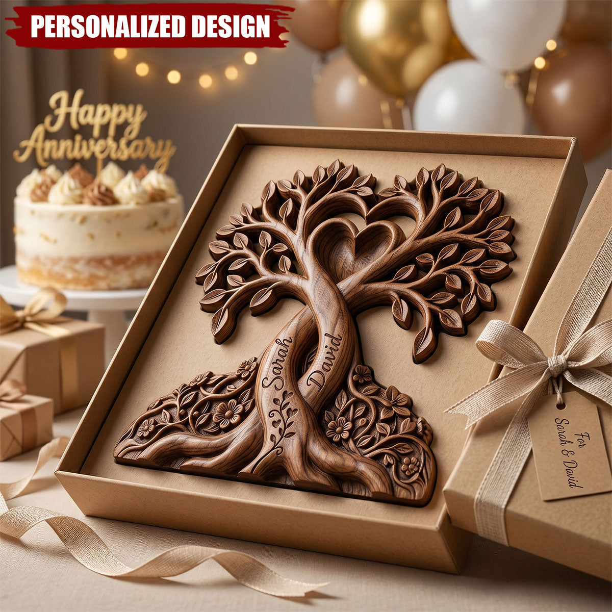 Personalized Wooden Tree of Love Plaque-Gift For Couple