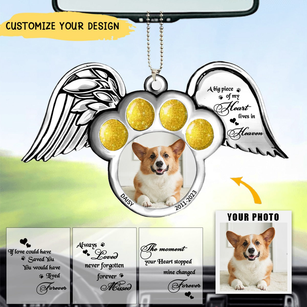 Personalized Memorial Dog Wings Aluminum Ornament - Upload Pet Photo - The Moment Your Heart Stopped Mine Changed Forever