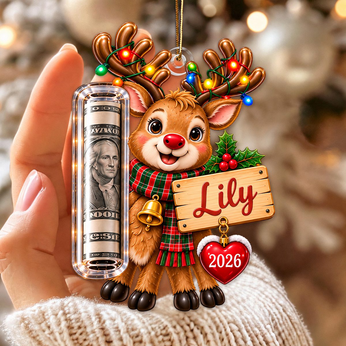 Personalized Christmas Cash Acrylic Ornament, Christmas Tree Keepsake