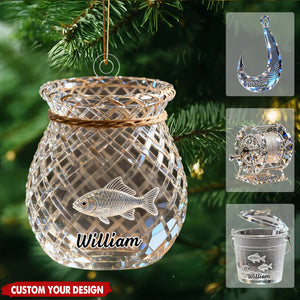 Personalized Fishing Themed Christmas Ornament - Fishhook/Fish Bucket/Fishing Reel/Fish Basket