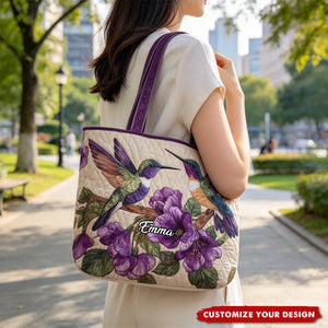 Personalized Hummingbird Quilted Tote Bag, Nature Lover Gift