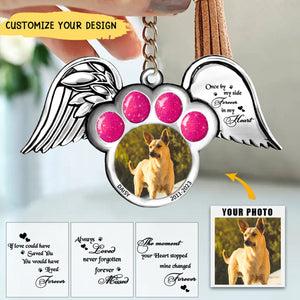 Personalized Memorial Dog Wings Aluminum Keychain- Upload Pet Photo - The Moment Your Heart Stopped Mine Changed Forever