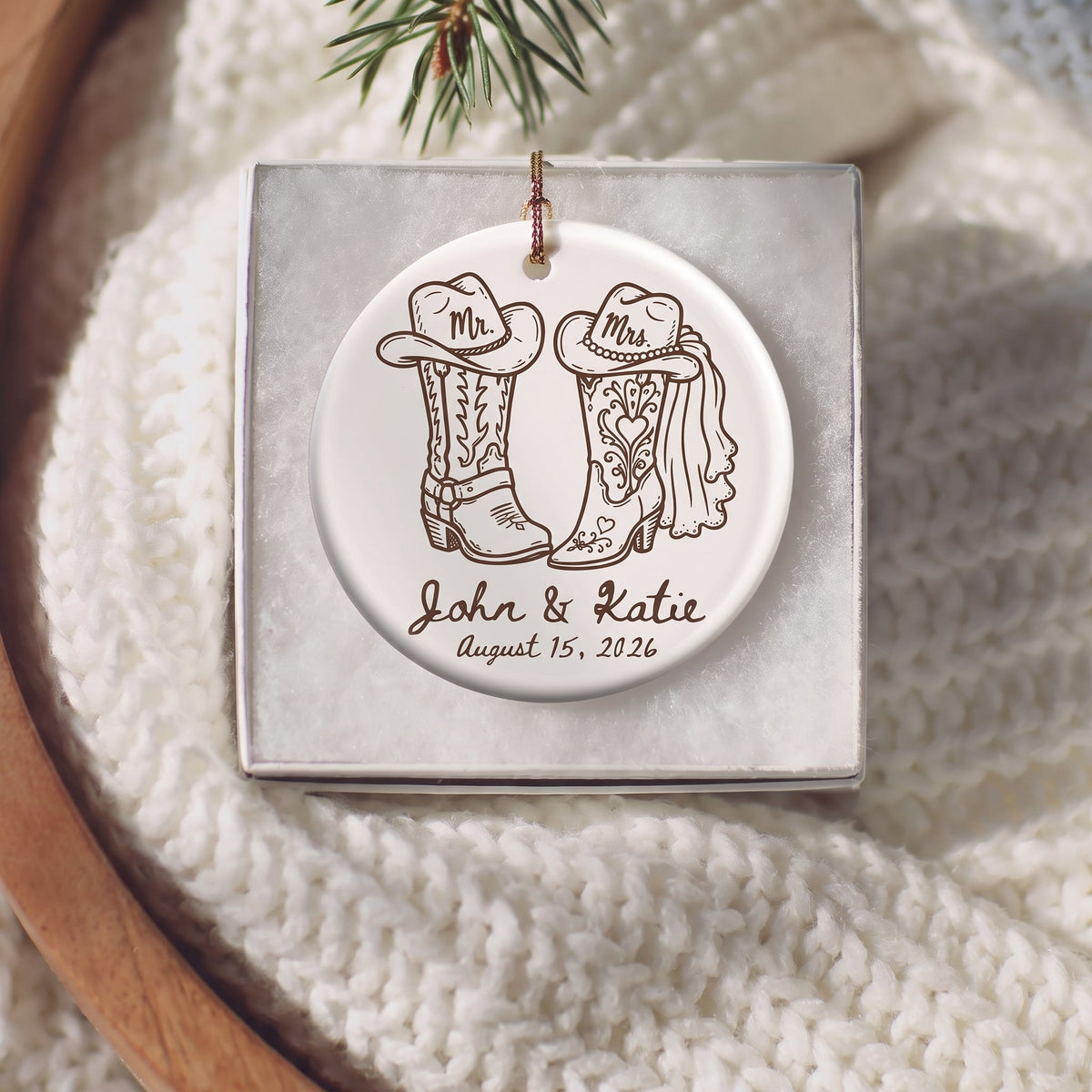 Personalized Western Wedding Ornament Custom Cowboy Boot First Christmas Married Gift