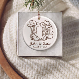 Personalized Western Wedding Ornament Custom Cowboy Boot First Christmas Married Gift