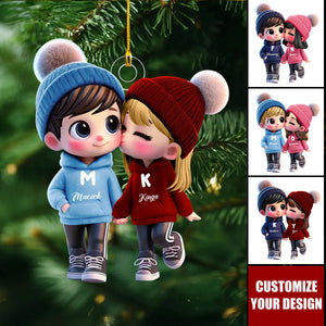 Cute Cartoon Couple Walking Personalized Acrylic Ornament-Gift For Couple