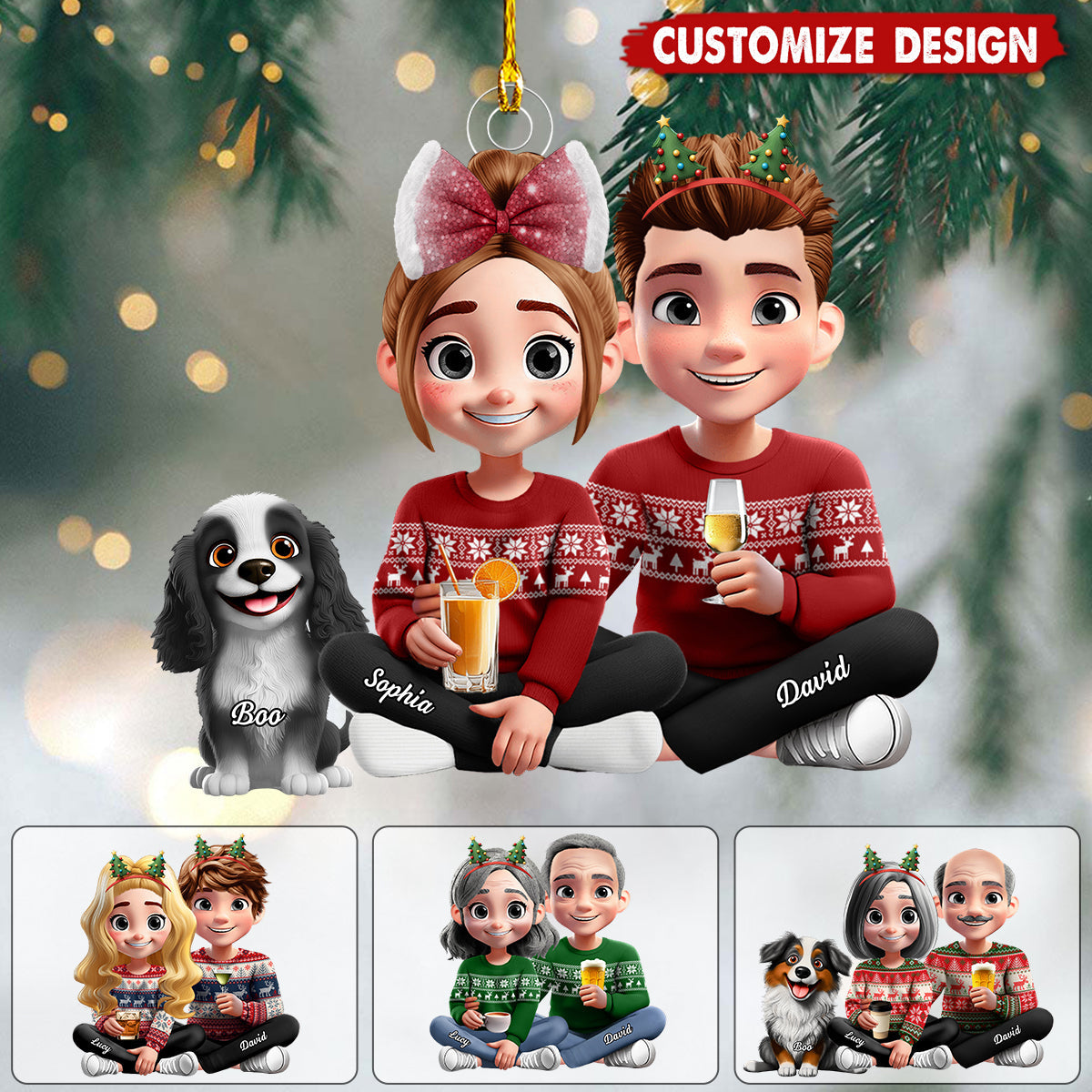 Personalized Couple With Dog Ornament - Gift For Dog Lovers