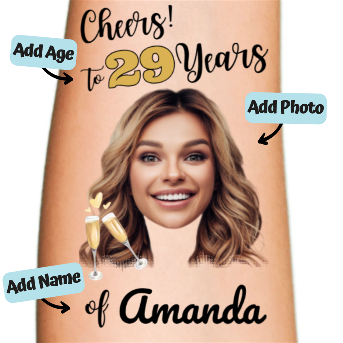 Personalized Photo Birthday Temporary Tattoos
