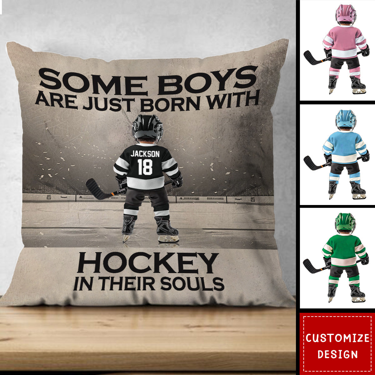 Some Boys Are Just Born With Hockey - Personalized Hockey Kid Pillow - Gift For Hockey Lovers