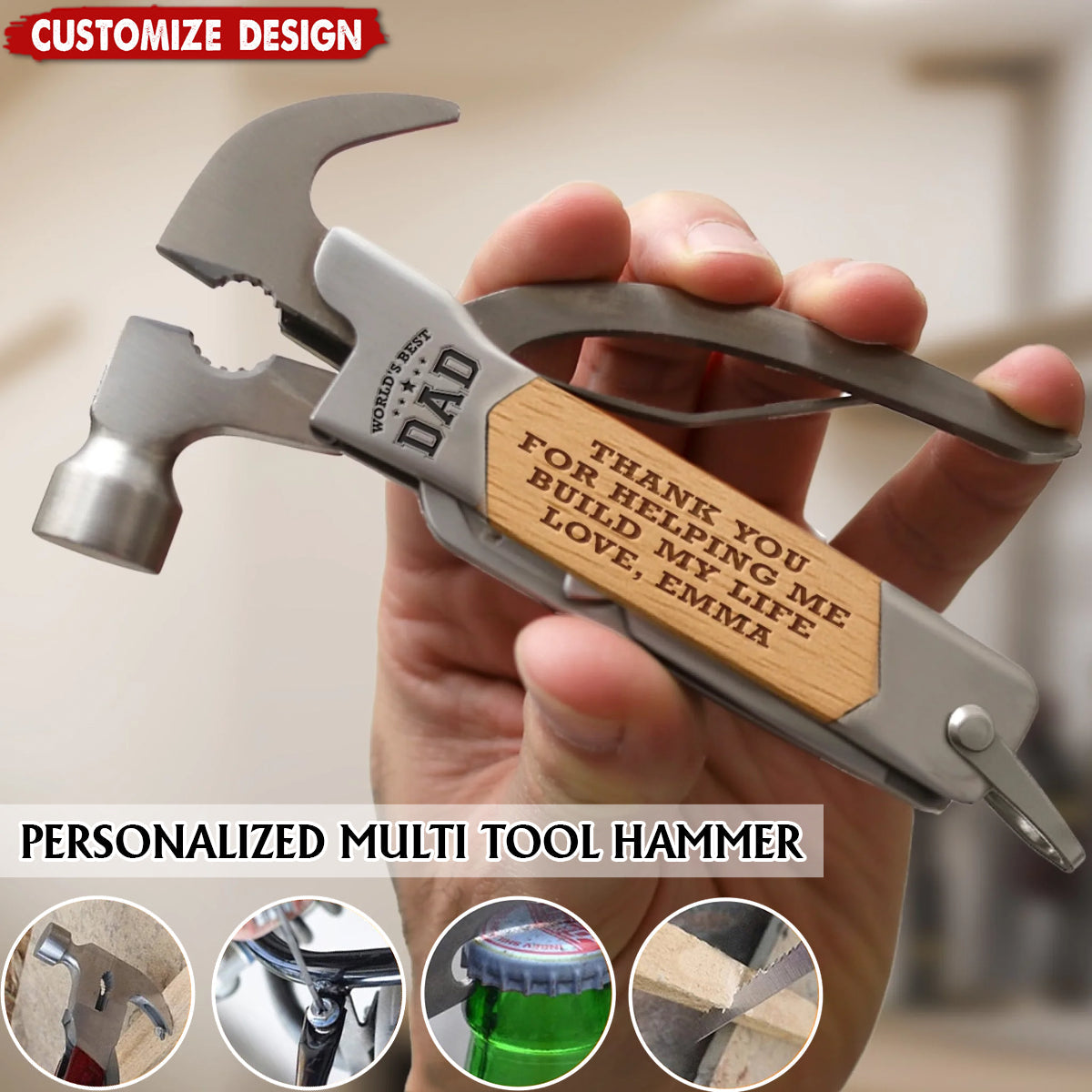 Built With Love, Dad - Family Personalized Multi Tool Hammer - Father's Day, Gift For Dad, Grandpa