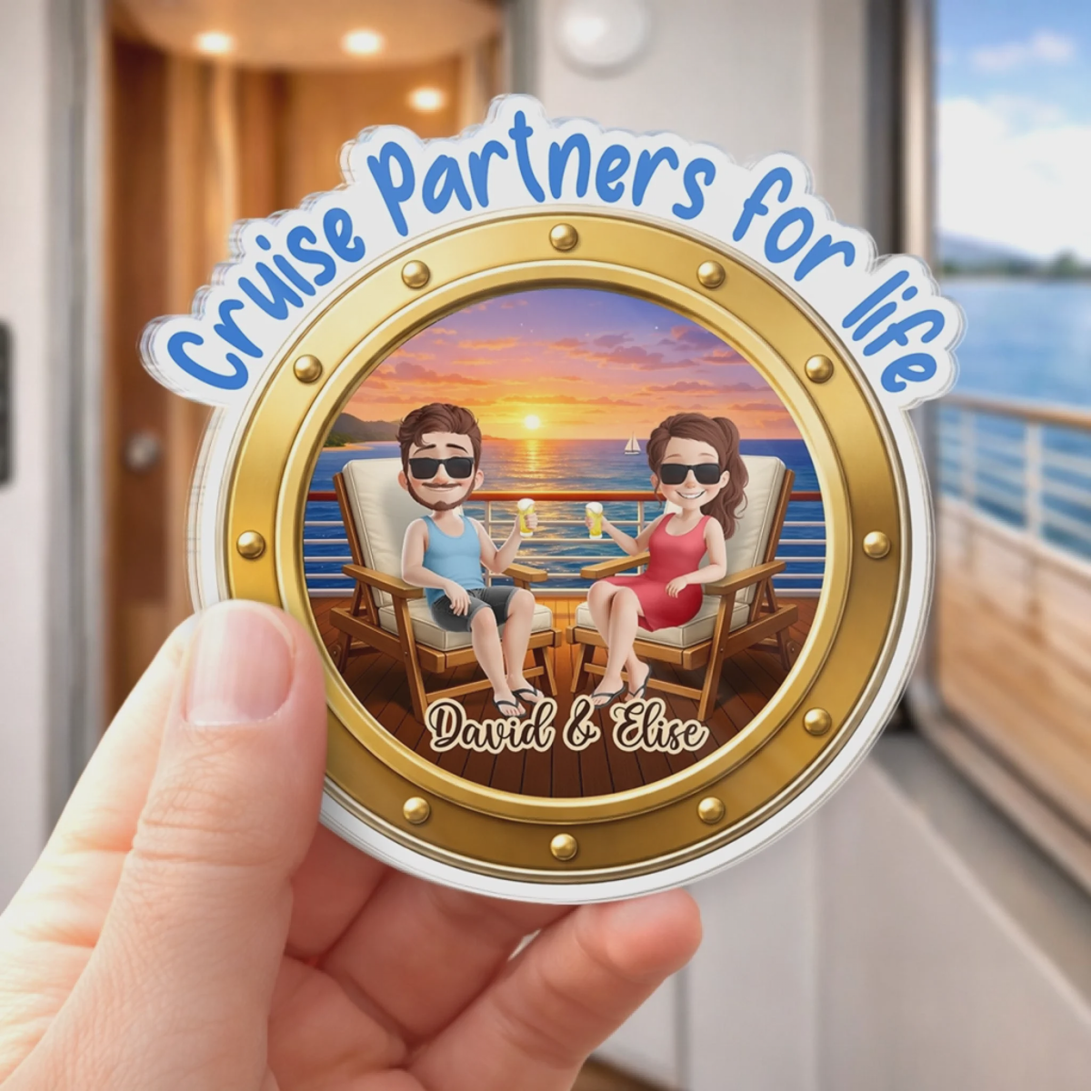 Custom Cruise Ship Door Magnet - Personalized Summer Vacation And Travel Gifts For Husband And Wife, Him And Her - Sailing Into The Ocean Together