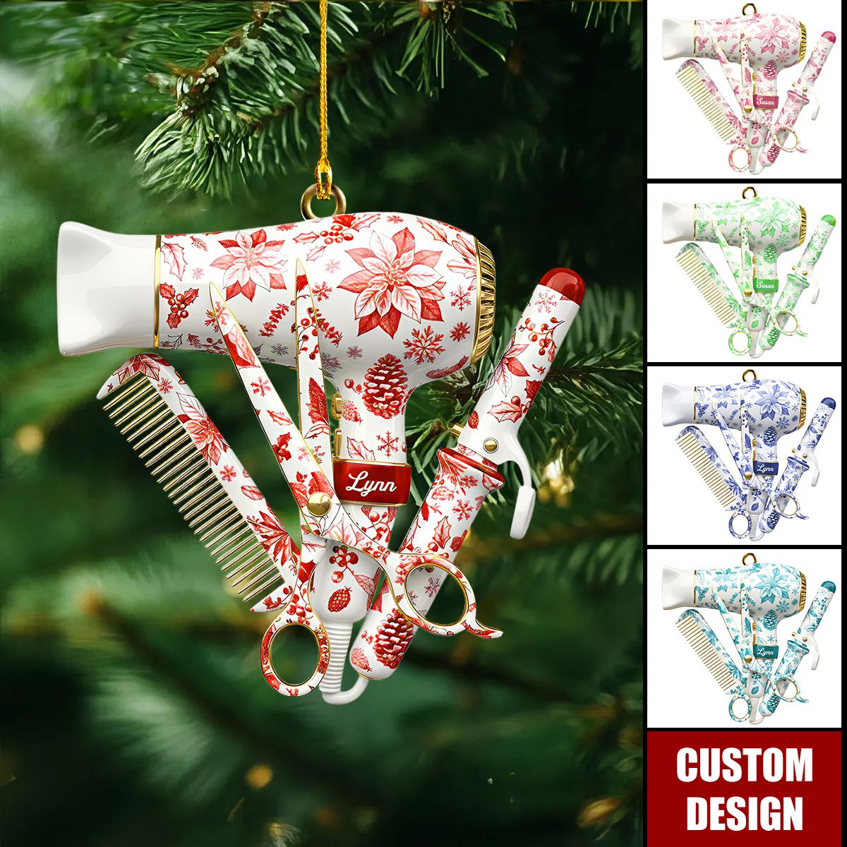 Celebrate Your Passion: Hairstylist Toile de Jouy Ornament - Personalized Christmas Gift