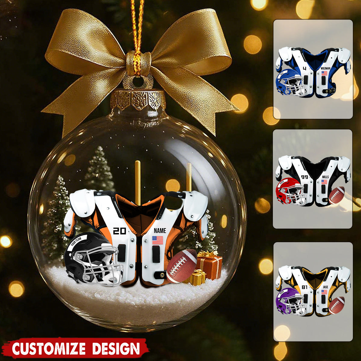 Personalized Football Transparent Ornament - Gift For American Football Lovers