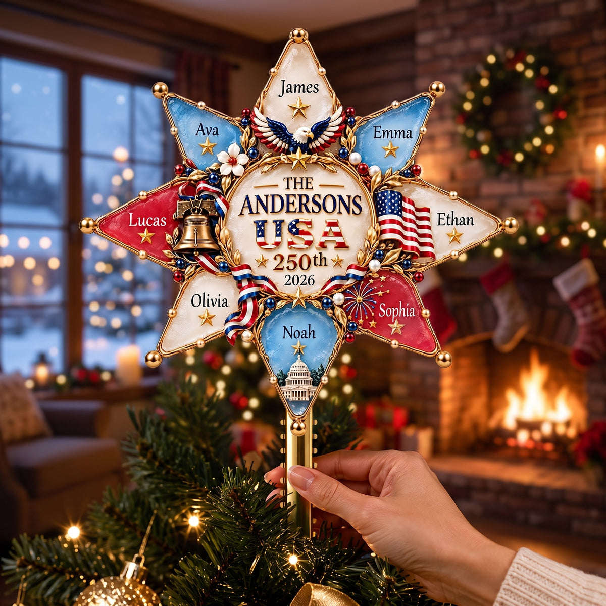 Patriot Family Tree Topper - Personalized Christmas Gifts For Family